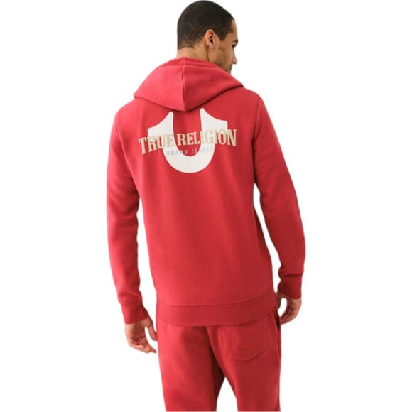 True Religion Men's Sweatsuit Fleece Tracksuit Hoodie Joggers Set Maroon Red NWT
